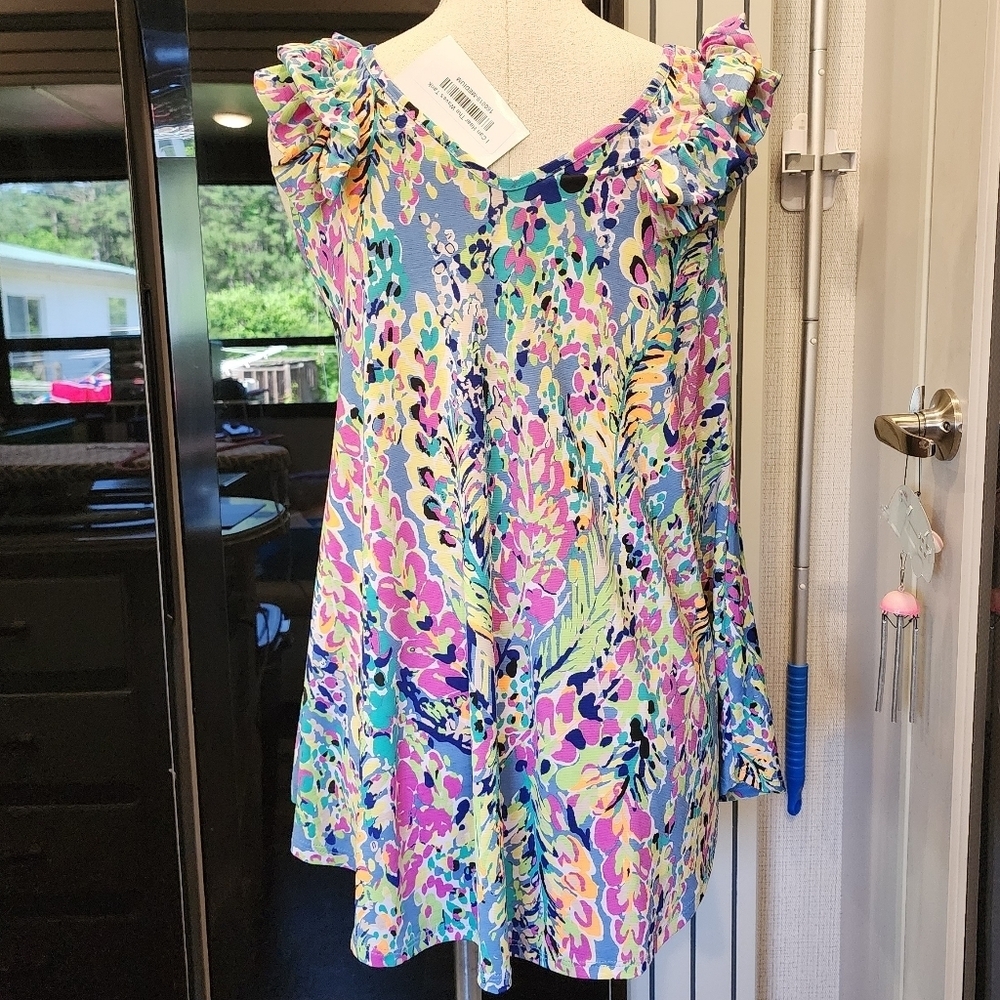 NWT'S Beeson River Colorful Ruffled Sleeveless Blouse - Picture 3 of 8